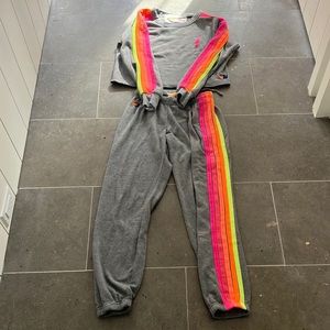 Aviator nation, 5 stripe gray sweatpants with matching sweatshirt pullover